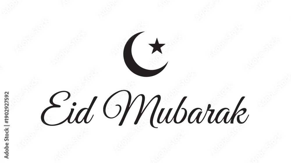 Fototapeta premium Eid Mubarak Greeting Vector Illustration With Crescent Moon And Star On White Background For Islamic Holiday And Celebration Concept