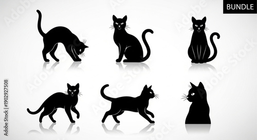 Collection of Black Cat Silhouettes in Various Poses.