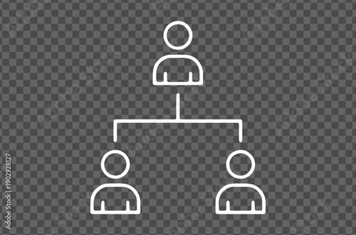 An organizational chart icon showing a manager or leader connected to two employees or team members in a simple hierarchy.