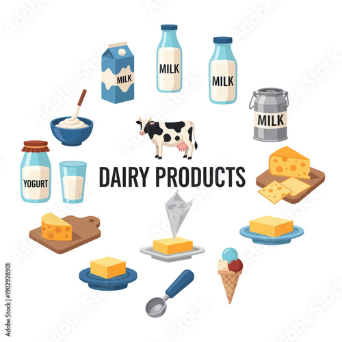 Dairy Products Collection with Milk and Cheese.