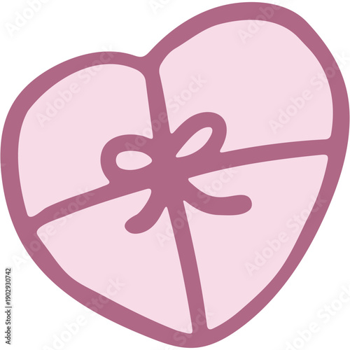 リボンが結ばれたピンクのハート / Pink heart tied with a ribbon bow.