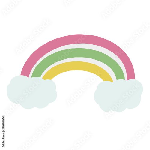 手書き風のパステルカラーの虹と雲 / Hand-drawn pastel rainbow with clouds.