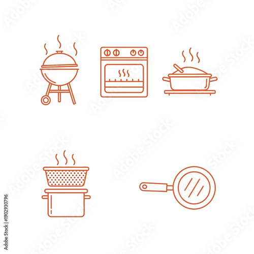 Kitchen Appliances and Cooking Utensils Illustration Set.