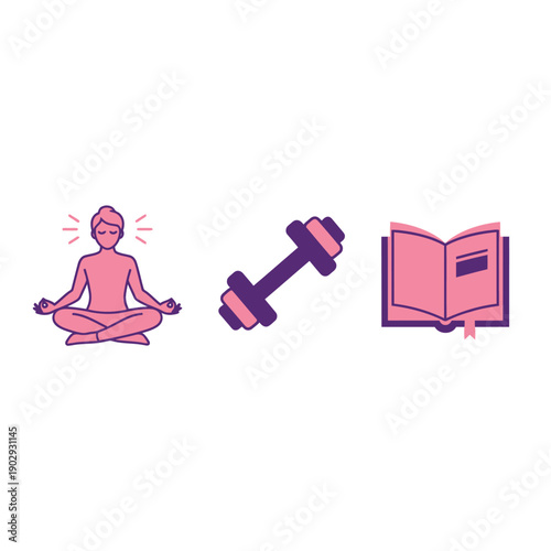 Meditation Yoga Weight Training Book Illustration.