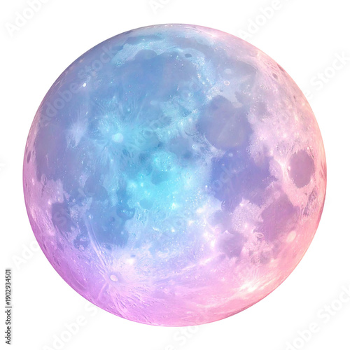 pastel pink and blue moon holographic Iridescent 3d render icon isolated on white and transparent background