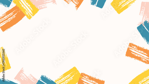 Abstract colorful brush frame background with painted strokes forming a modern border and open center for creative layouts