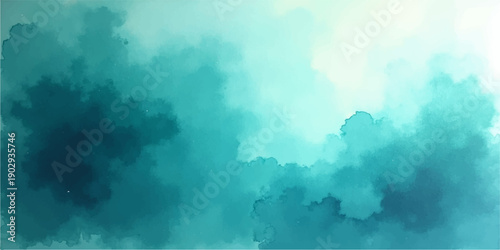 An abstract blue watercolor background features airy clouds and light smoke textures to create a vintage summer heaven or a dark space cloudscape