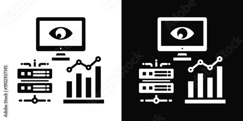 Monitoring Icon White And Black Background Style