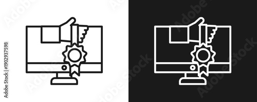 Brand Awareness Icon Set Outline In White And Black Background