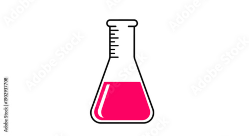A simple, clean illustration of a laboratory flask containing a vibrant pink liquid.