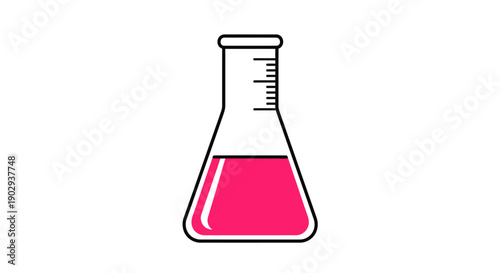 A simple illustration of a laboratory flask containing a vibrant pink liquid, set against a plain white background.