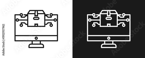 Digital Product Icon Set Outline In White And Black Background