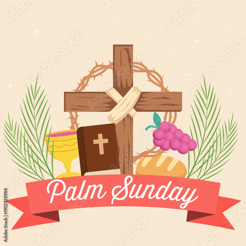 illustration for celebrate palm sunday in flat design style