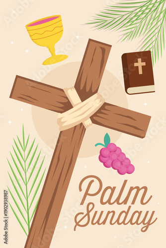 happy palm sunday poster illustration in flat design