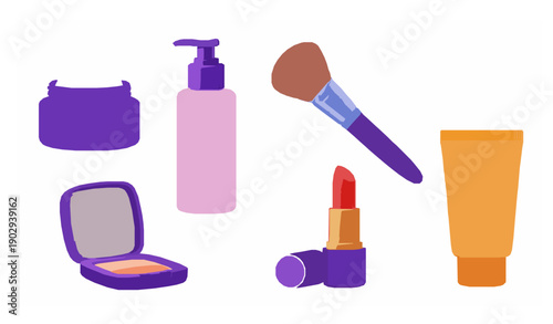 Glossy 3D makeup and skincare products vector set cosmetic collection isolated
