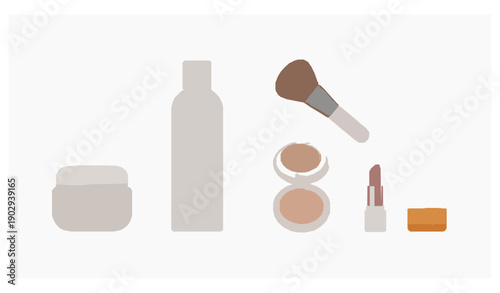 Modern 3D beauty cosmetic vector set cute skincare and makeup products isolated on white