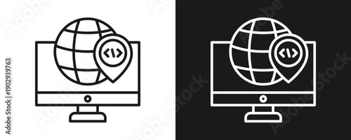 Ip Address Icon Set Outline In White And Black Background