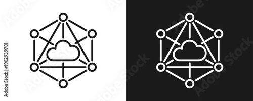 Mesh Network Icon Set Outline In White And Black Background