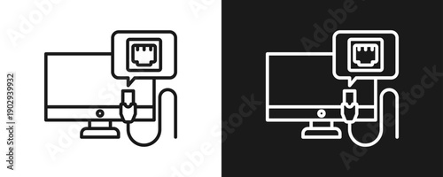 Port Icon Set Outline In White And Black Background