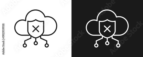 Cloud Block Icon Set Outline In White And Black Background