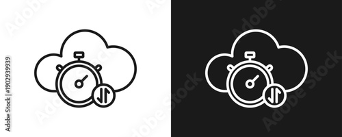 Latency Icon Set Outline In White And Black Background