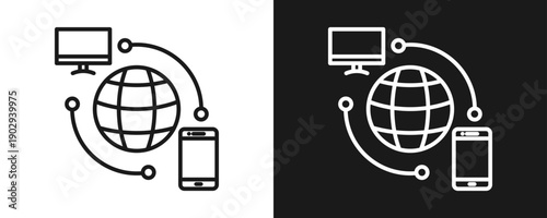 WAN Icon Set Outline In White And Black Background