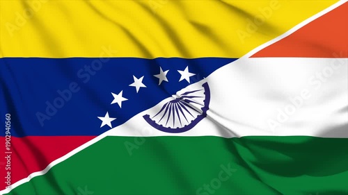 Waving flags of Venezuela and India together symbolizing partnership and unity