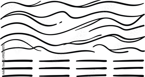 Black Wavy Lines and Horizontal Bars Illustration.