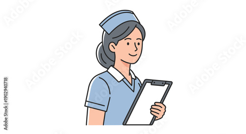 Professional female nurse illustration with clipboard, ready for healthcare duties