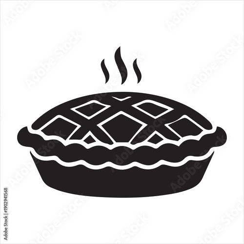 Fresh hot fruit pie with lattice crust and steam isolated icon simple black silhouette on white background too