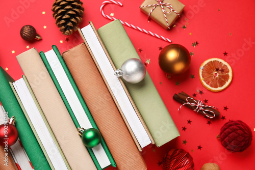 Books with Christmas balls,...