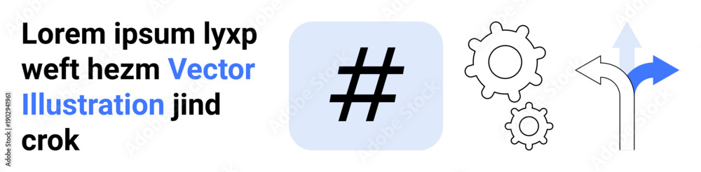 Fototapeta premium metadata tag in focus with gears and dual-direction arrows conveying concepts thumbs up workflow, social media, choices. Ideal for content strategy, problem-solving, decision-making, digital
