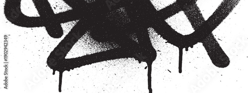 Black Graffiti Tag with Dripping Paint on White Background.