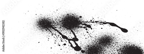 Black Spray Paint Splatter and Drips on White Background.