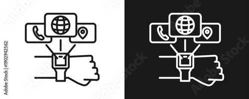 Smartwatch Icon Set Outline In White And Black Background