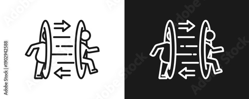 Teleport Icon Set Outline In White And Black Background