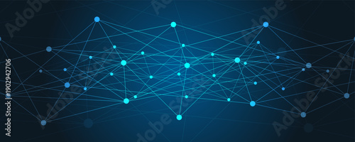 Neural Network Banner. Plexus Technology Futuristic Network Background. Connected Cells With Links. High Technology Background