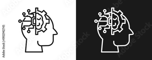 Machine Learning Icon Set Outline In White And Black Background