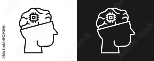Neural Implant Icon Set Outline In White And Black Background