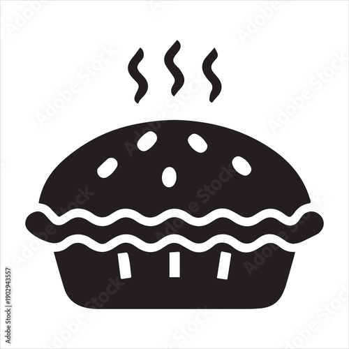 Hot baked pie with steam rising, a delicious dessert or savory dish icon
