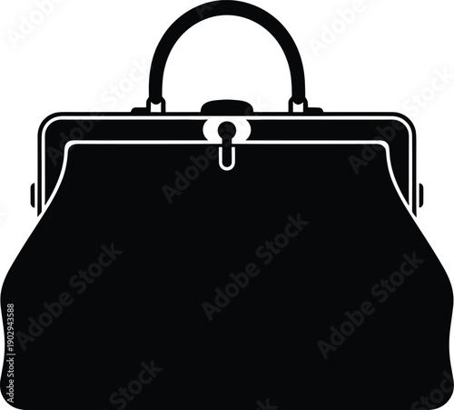 Minimal vector silhouette, old leather doctor’s bag with short handles, solid black, isolated on white.
