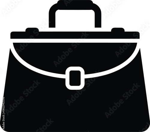 Minimal vector silhouette, old leather doctor’s bag with short handles, solid black, isolated on white.