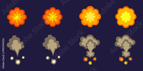 Four stages of an explosion with smoke and debris effects
