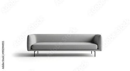 Modern Gray Sofa on White Background.