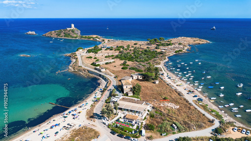 Photos Aerial view of the beautiful Nora beach and turquoise bay in Pula, Southern Sard