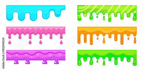 Colorful dripping shapes resembling slime or liquid arranged in a grid