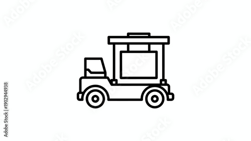 Black outline icon of a charming mobile advertising vehicle perfect for business promotions and