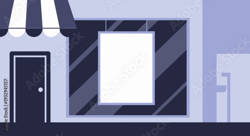 Retail shop window poster mockup with glass reflection flat style