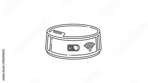 Line art illustration of a smart home device showing battery and Wi-Fi status for modern tech