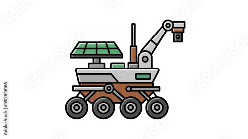 Detailed illustration of a robotic space exploration vehicle, a futuristic Mars rover for